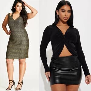 City Chic & Fashion Nova Tiffani Twist Front Top & Glamour Dress Bundle 3XL 22W